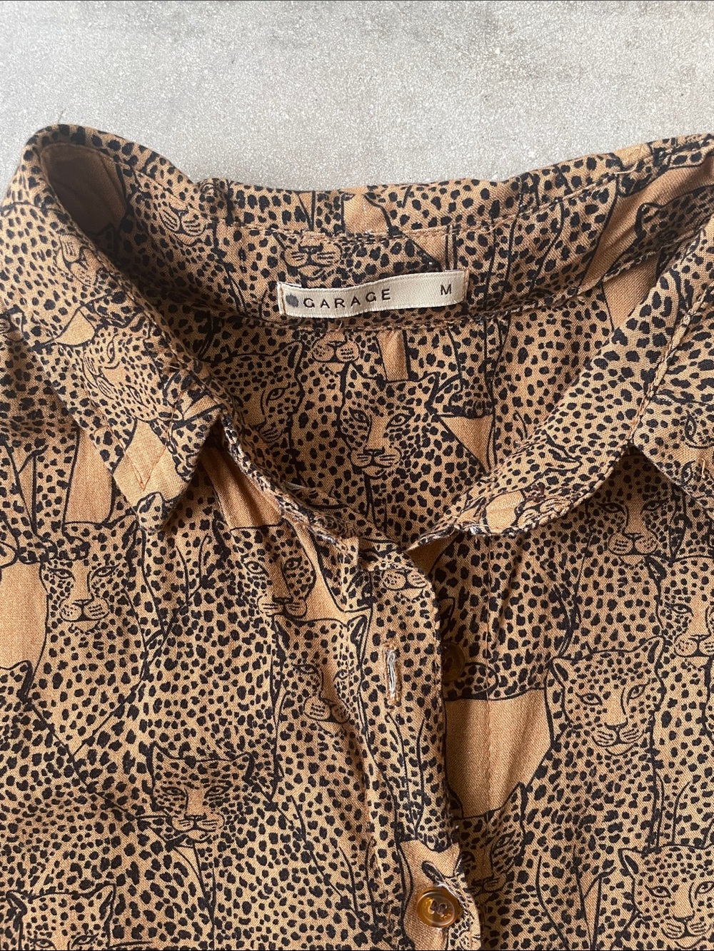 Garage Tan and Black animal Print Button down Romper - Picture 2 of 5
